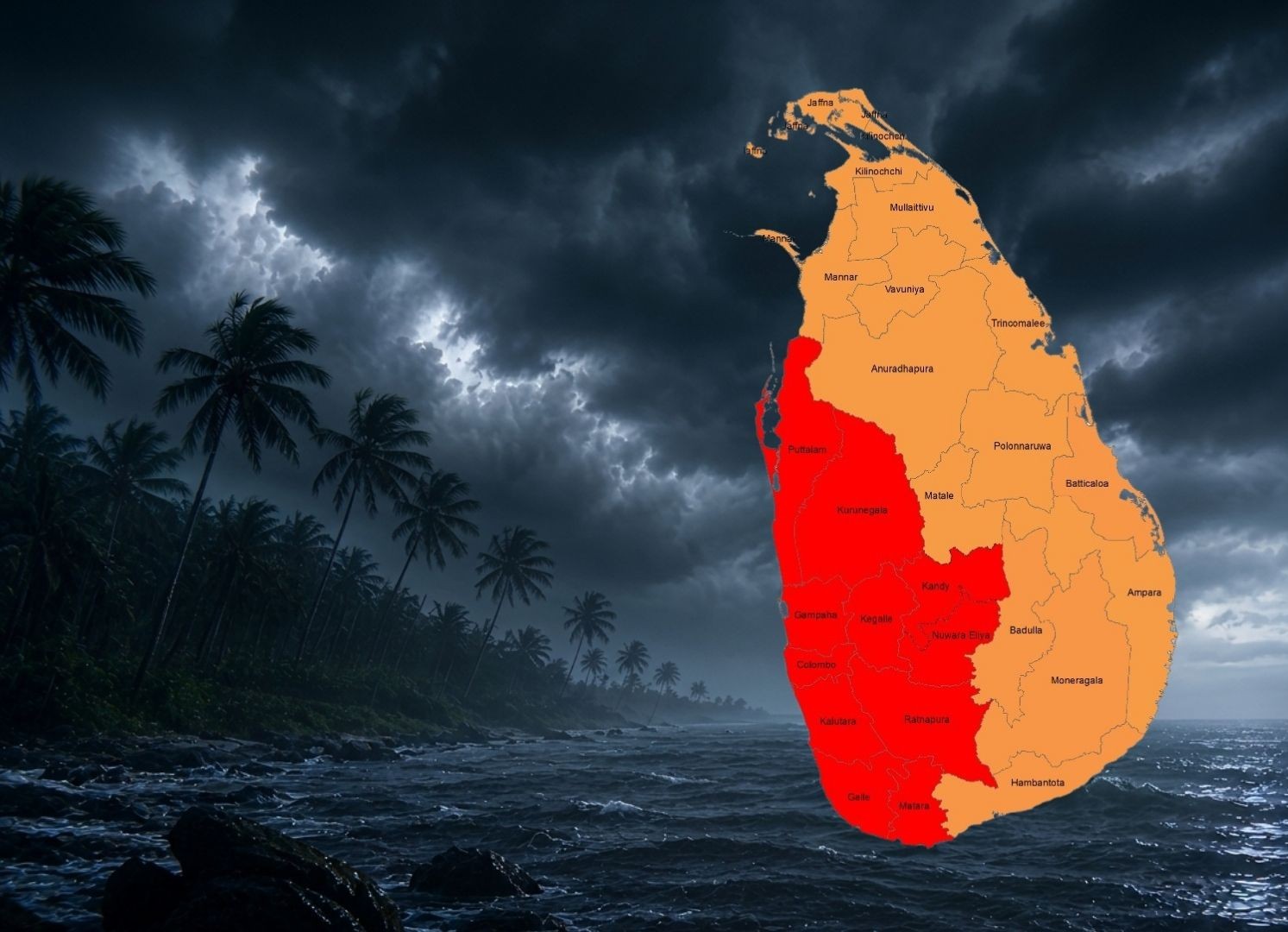 කාලගුණ විද්‍යා දෙපාර්තමේන්තුවෙන් දිස්ත්‍රික්ක 11 කට රතු නිවේදනයක් 