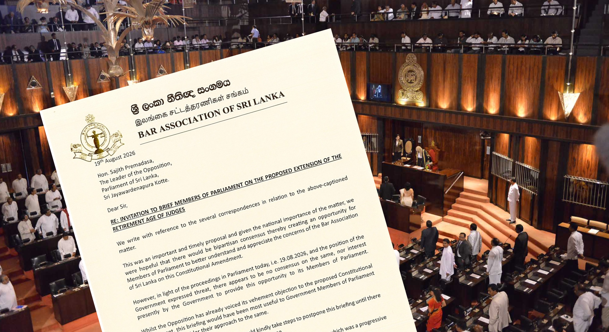 The Bar Association has asked to postpone a briefing to all Members of Parliament on the 22nd Amendment over lack of consensus